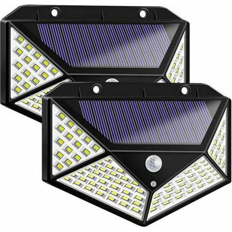 2 Pièces 100LED Lampe Solaire , Lumière Solaire Humaine Panneau Solaire équipé Super Lumineux Charge Solaire économie D'énergie 3 Modes éclairage étanche Capteur Humain pour Jardin Parking (1/3)