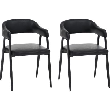 2er-Set Esszimmerstuhl HHG-685, Küchenstuhl Lehnstuhl Polsterstuhl, Industrial Retro Vintage Kunstleder schwarz (1/5)