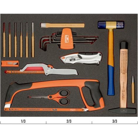 BAHCO - Kit d'outils de frappe/coupe mélangés, module mousse 3/3 Fit&Go - 16 pcs