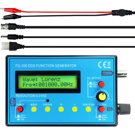 Generatore di segnale DDS FG-200, frequenzimetro 0,01 Hz - 500 kHz, modulo sorgente segnale, forma d'onda sinusoidale + quadra + a dente di sega