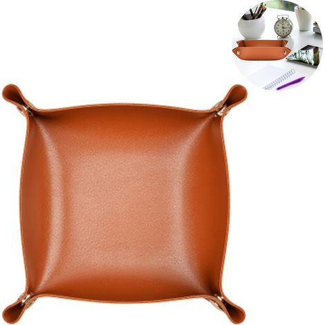 Plateau en cuir fourre-tout pour bijoux, boîte à dés, plateau de chevet, porte-clés, téléphone, monnaie, montres et bonbons, porte-objets divers, plateau d'entrée (1/4)