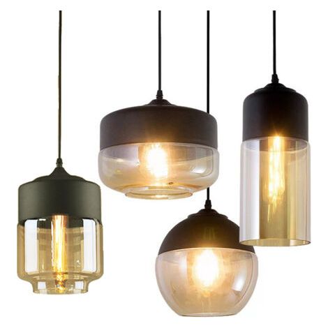 royaluxe- 4PCS Plafonnier En Verre Suspension Luminaire Moderne Lampe À Suspension Rétro Vintage Pour Loft, Salon, Cuisine (1/5)