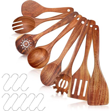 8 Pièces Ustensiles de Cuisine en Bois D'acacia (1/5)
