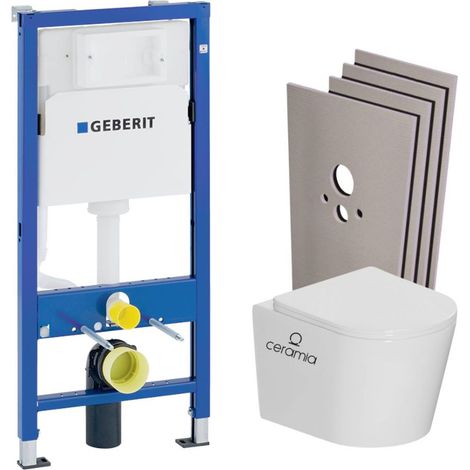 WC-Set Geberit Duofix UP100 112 cm + Ceramia Tornado Hängetoilette SoftClose + Delta35 Weiß + Jackoboard (CETORGEB1SB-IN)