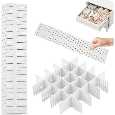 12 Séparateur de Tiroir Réglable Organisateur Tiroir Cuisine Salle de Bain Bureau Rangement Maquillage Sous-vêtements DIY Grille Séparation Plastique Extensible Compatible avec Plupart des Tiroirs (1/5)