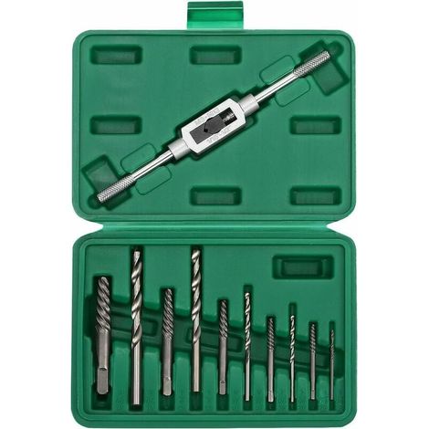 Estrattore per viti danneggiate, viti spanate, viti rotte, utensile per foratura con chiave di fissaggio, 11 pezzi, (1/5)