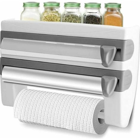 RHG Distributeur de papier d'aluminium et de film étirable, porte-rouleau de papier avec lames tranchantes et support de rangement, pour cuisine salle de bain 15,35 x 3,94 x 9,45 pouces (1/5)