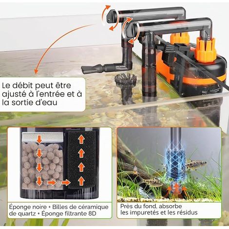 hygger Hang on Aquarium Filter, 680L/H 8W Silent Fish Tank Filter with Duckbeak Nozzle Hose Outlet Shower Flow Adjustable Aquarium Filter Outdoor for 150-225L Tank (1/4)