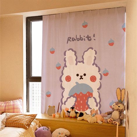 Rideau adhésif occultant à motif mignon de lapin fraise, fermeture velcro, idéal pour la chambre à coucher. Largeur : 100 cm, hauteur : 120 cm. (1/5)