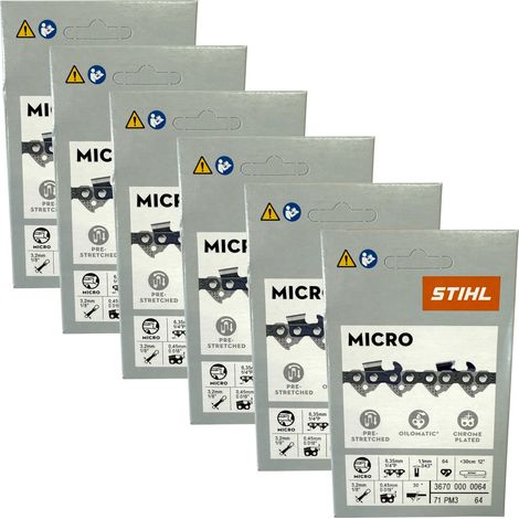 Stihl 6x 1/4" Picco Micro 3 (PM3) cadena de sierra 30 cm 1/4" P 1.1 mm 64 TG 6 piezas ( 6x 36700000064 )