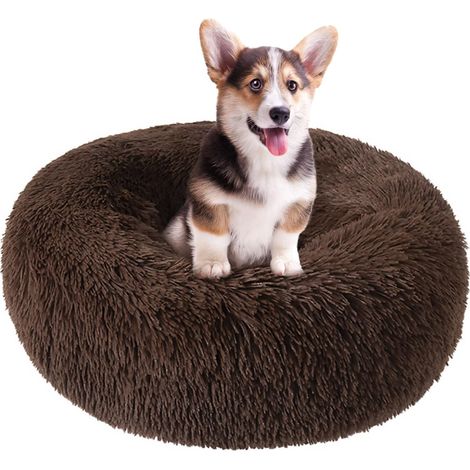 Panier marron pour chien, 60 cm, pour chats et chiens, avec fond antidérapant (rond) (1/5)