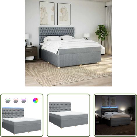 vidaXL LED-Beleuchtung - Boxspringbett mit Matratze Hellgrau 180x200 cm Stoff (1/5)