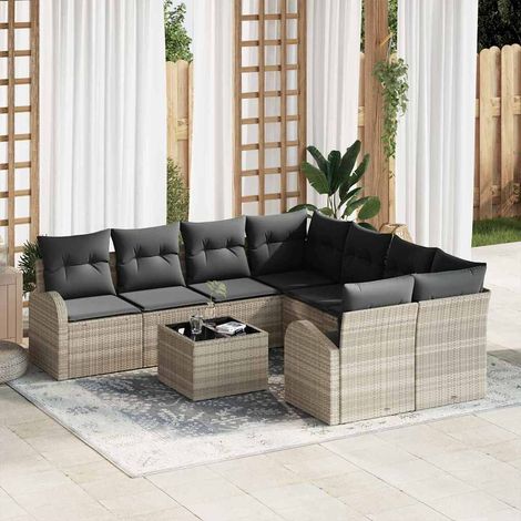 vidaXL Ensemble de Canapés 9 pcs Gris clair et gris foncé polyrotin (1/5)