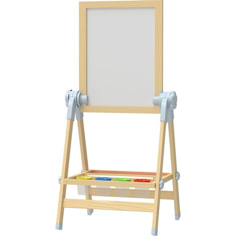 Chevalet pour enfants avec double tableau pour craie et feutres, tableau magnétique et rouleau de papier, en bois
