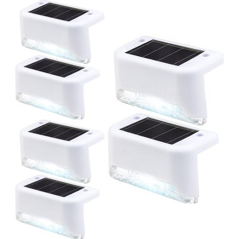 Set mit 6 kaltweißen Solarleuchten für Außentreppen, Gartenzäune, Terrassen, wasserdicht (weiß) (1/5)