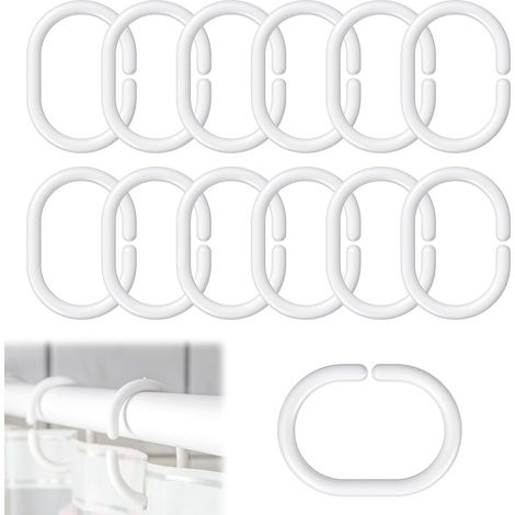 12 Pièces Anneaux pour Rideaux de Douche, Anneaux Rideaux en Forme de C, Anneaux de Douche en Plastique, Crochet Rideau Douche en Blanc, pour Salle de Bain, des Rideaux et Rideaux de Bain (1/5)