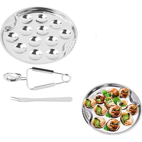 1 Set Escargot,Acier Inoxydable,Plat 12 Trous,Pince,Fourchette,Cuisine,Dîner