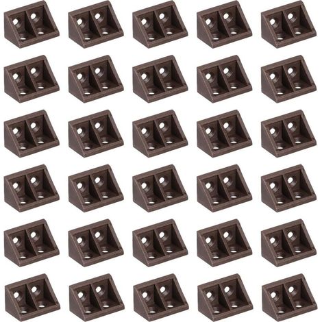 Lot de 30 équerres d'angle en plastique, support d'angle à 90 degrés, support d'angle droit, support d'étagère pour meubles en bois, armoire, tiroir, bibliothèque, marron (1/4)