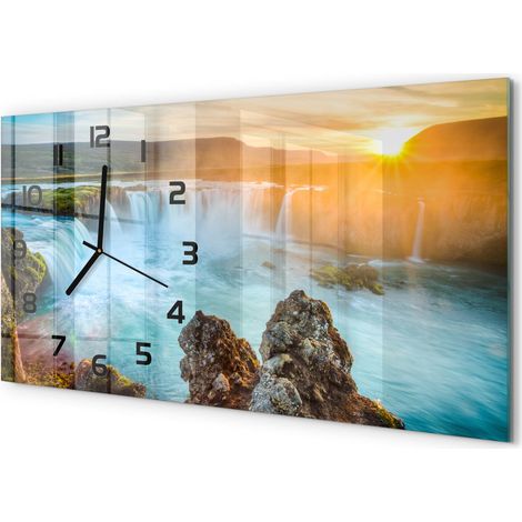 Horloge Murale Salon 60x30 cm Panoramique Verre Trempé Décoration Murale Cascade (1/5)