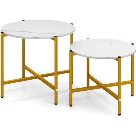 Rundes Couchtisch-Set, stapelbar, Metallgestell, weiß