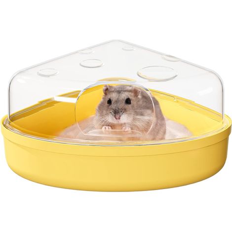 Bac à Sable - Bac à Litière Transparent Bac à Sable Salle de Douche et Conteneur de Creusement Version Rehaussante pour Chinchillas Cobayes Gerbilles (M,Yellow) (1/5)