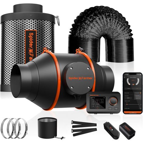 Kit de conduits de Filtre à Charbon pour Ventilateur en Ligne de 10,2 cm, Ventilateur d'échappement avec régulateur de température et d'humidité pour Culture hydroponique (1/5)