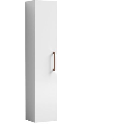 Balterley Bramshall Modern Bathroom 1 Door Wall Hung Tall Unit with Soft-Close Door, Gloss White with Copper Handle, 300 mm