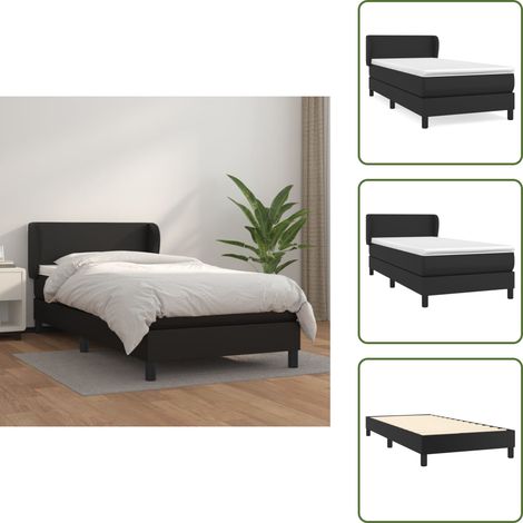 The Living Store Giroletto a Molle con Materasso Nero 100x200 cm in Similpelle - Materasso a molle