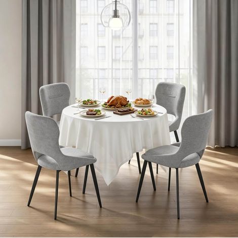Set di 4 sedie da pranzo imbottite in ciniglia grigia con struttura in metallo (1/5)