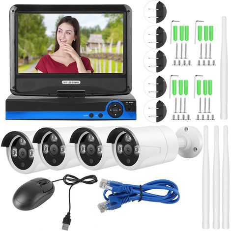 Système de caméra de sécurité sans fil WiFi 7 pouces, kit CCTV surveillance 4CH 1080P NVR (prise US) (1/5)