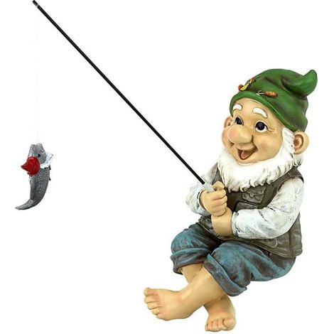 1 nain de jardin résine, statue humour avec canne à pêche, ornement extérieur décoratif pour jardin et terrasse