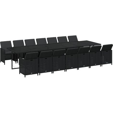 Set comedor jardín 15 pzas y cojines ratán sintético negro vidaXL