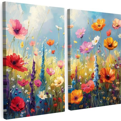MULTI-PANEL WALL ART Set of 2 Flowers - Spring - Colorful - Summery 120x90 cm