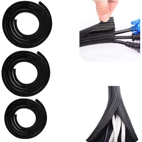 Gaines de câbles lot de 3 - organisateurs et protecteurs anti-morsure à découper, noirs, 1,6 cm x 3 m (1/5)