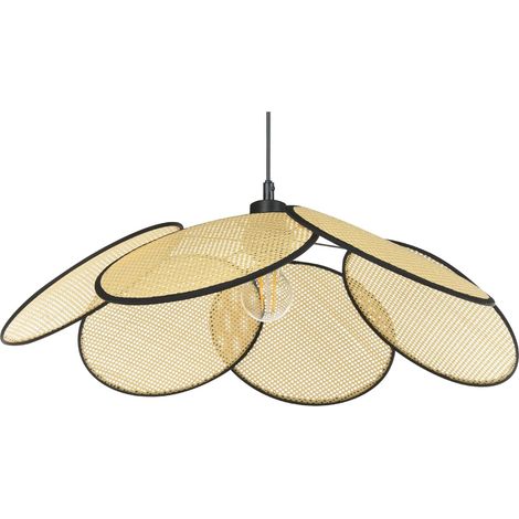Lampada a sospensione in metallo e rattan naturale e nero Meroo