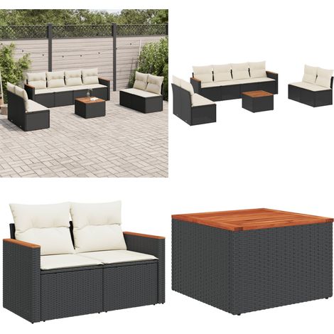 Salon de jardin 9 pcs avec coussins noir résine tressée - Ensemble Salon De Jardin - Mobilier De Jardin - Salon Extérieur - Canapé Jardin - Table Basse Jardin - Home & Living (1/5)