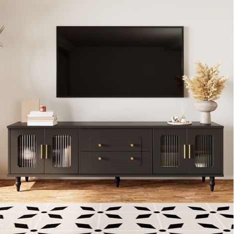 Mobile TV sospeso 160 x 31 x 22 cm nero in MDF con LED e 2 ante (1/5)