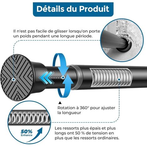 Tringle À Rideau Sans Perçage - Extensible 70-120 Cm - Pour Salle De Bain Porte Fenêtre - Noir - 1 Pièce (1/4)