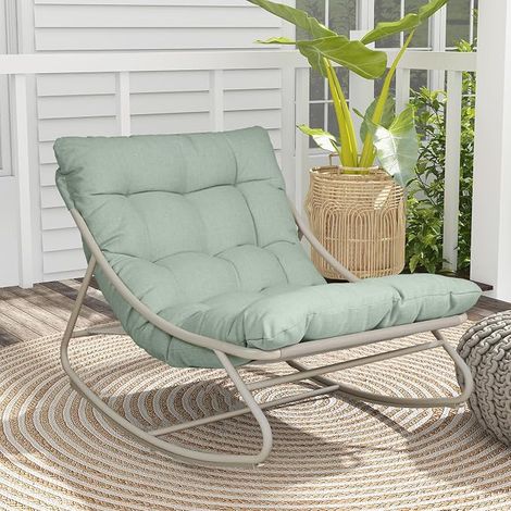 Grand patio Outdoor Rocking Chair with Cushion, Weatherproof, Metal Rocking Chair for Garden, Living Room, Yard, Patio and Balcony, Load up to 150 kg, Light Green (1/5)