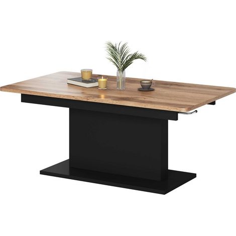 Table extensible et réglable en hauteur noire et aspect chêne ALLAN