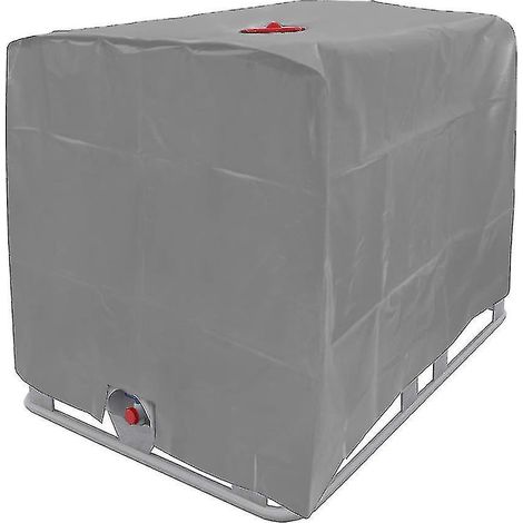 Housse de protection étanche et anti-poussière pour conteneur IBC (réservoir d'eau de pluie), en tissu Oxford 210D gris, avec protection solaire. (1/4)