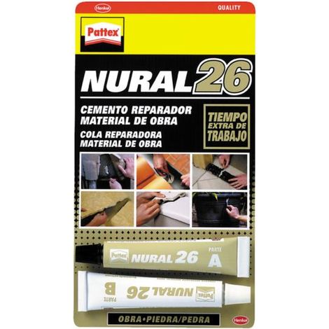 Pattex Nural 26 cemento adhesivo reparador para construcción con extra tiempo de trabajo, 2x11ml - talla