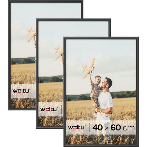 Lot de 3 Cadre Photo 40x60 cm WOLTU, Cadre en Bois Massif, Décoration Murale ou sur Table, avec Passe Partout, Noir