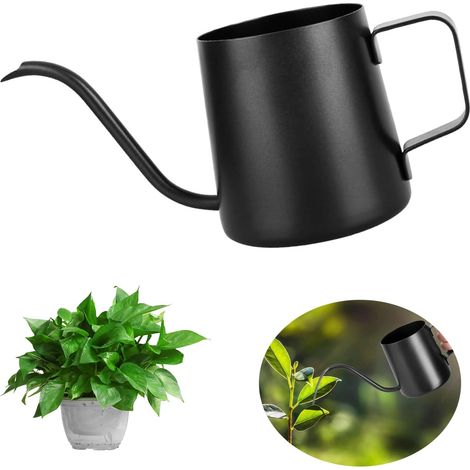 Petit arrosoir pour plantes d'intérieur - 250 ml - Noir - En acier inoxydable - Petit arrosoir pour plantes d'intérieur et plantes succulentes (1/5)
