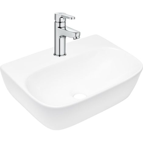 Brevis 43x30x13 cm lavabo suspendu en céramique, sans trop-plein, blanc + mitigeur lavabo Roca Arola (A5A326SATBRE4330R) (1/5)