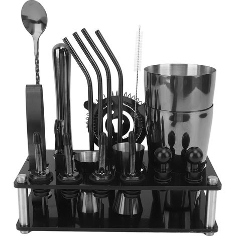Cocktailshaker-Set aus schwarzem Edelstahl, leicht zu reinigen, Barkeeper-Werkzeug zum Mixen von Getränken, Bar-Mixologie (1/5)
