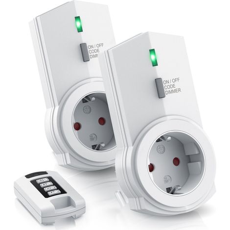 BEARWARE Dimmbare Funksteckdosen - Set mit Fernbedienung - 2er Set für den Innenbereich Indoor + 1 Fernbedienung - LED Statusanzeige