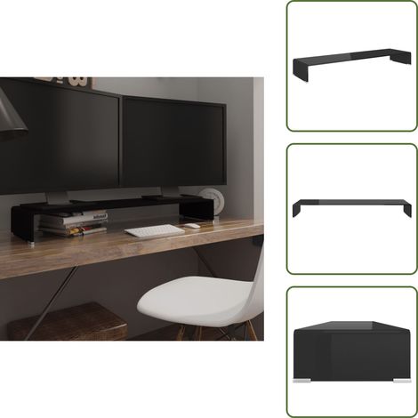 Meuble TV/support pour moniteur 110x30x13 cm verre noir - Meubles Tv - Support Tv - Stand Tv - Meuble Tv En Verre - Support Ecran (1/5)