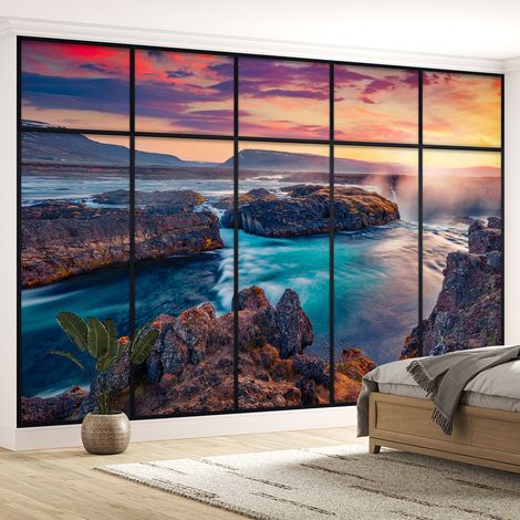 Papier peint panoramique Trompe l'oeil Verrière - Vue mer - 130 cm x 82 cm (1/5)
