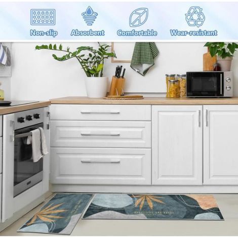 Lot de 2 Tapis de Cuisine antidérapants, Absorbe l'eau et l'huile,Résistant à la poussière Tapis de Cuisine,40x60+40x120cm-04 (1/4)